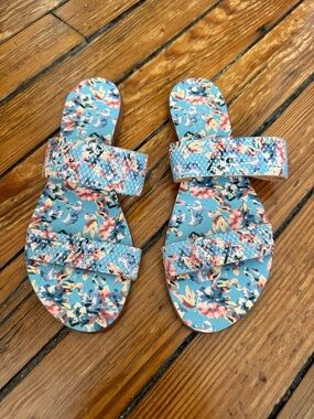 JOIE A LA PLAGE MADE IN ITALY Floral Double-Strap Slide Sandals 38.5